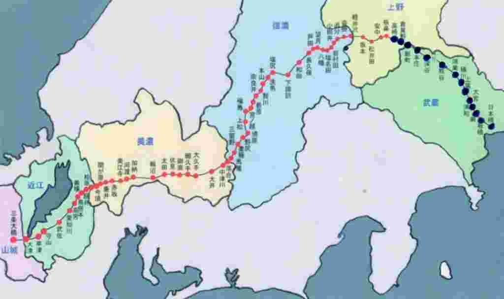 江戸時代の五街道の中山道の地図
