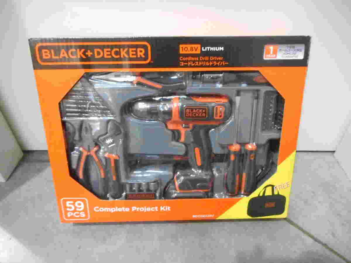 BLACK+DECKER電動ドライバー工具セット59ピースバッグ付き
