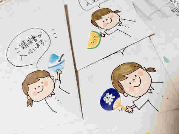 夏らしいシールとイラストで封筒をアレンジする