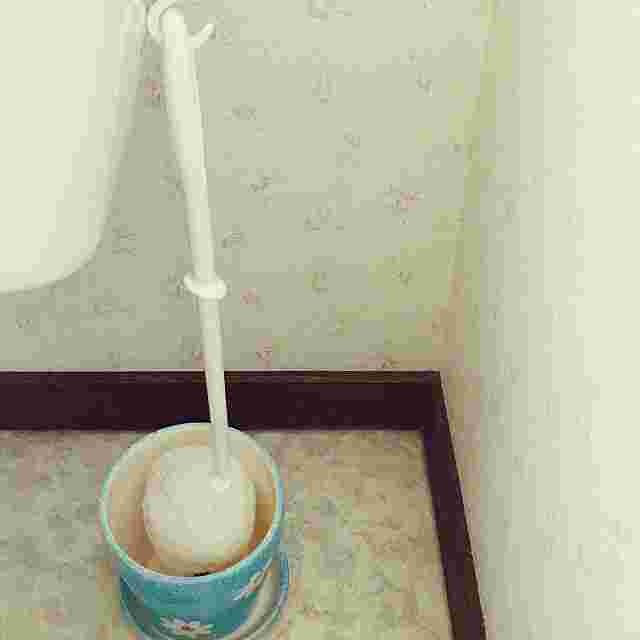 ケースのなトイレブラシをフックにかけて収納する