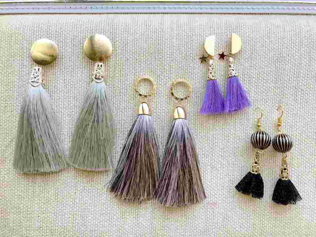 タッセルで作ったピアス4種類