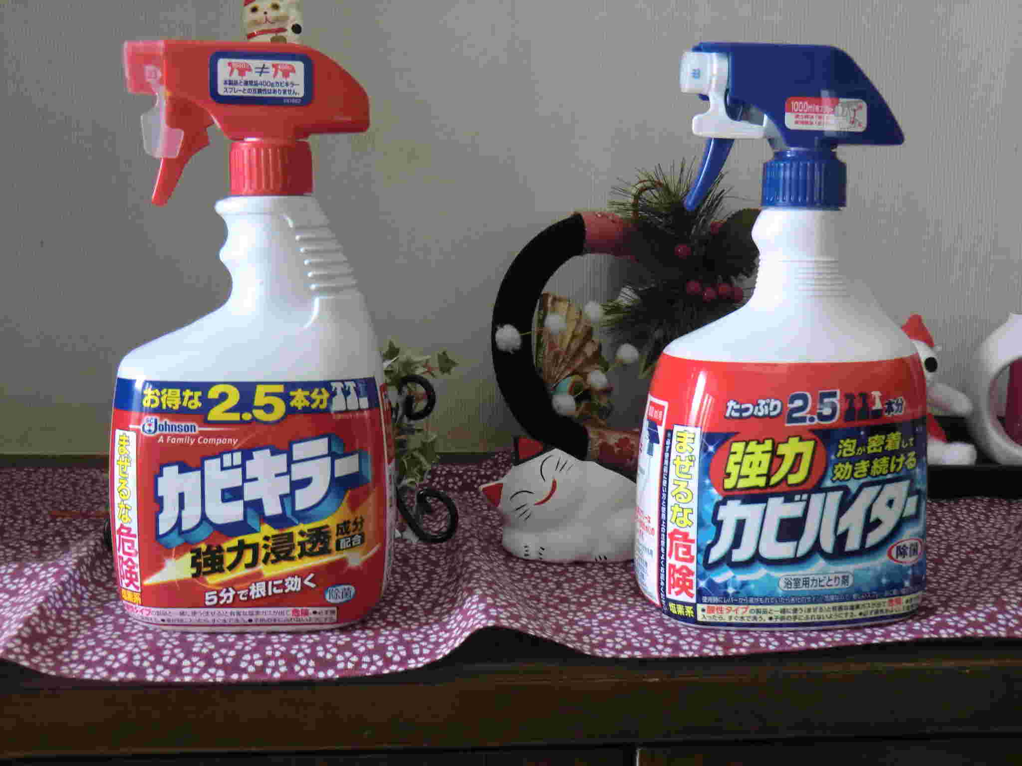 カビキラーとカビハイターが並んでいる