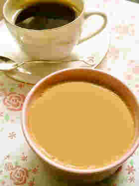 ホットコーヒーと豆乳コーヒープリン