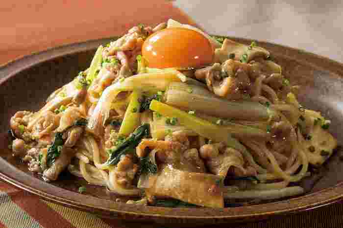 牛肉と野菜のすき焼き風 和風パスタ