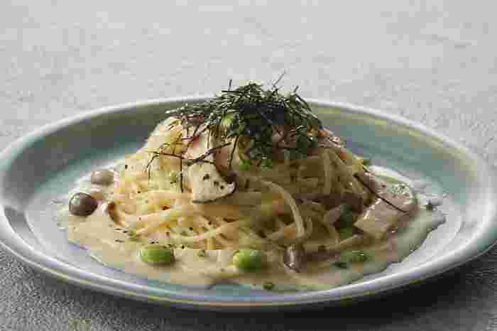きのこと明太子のクリームパスタ