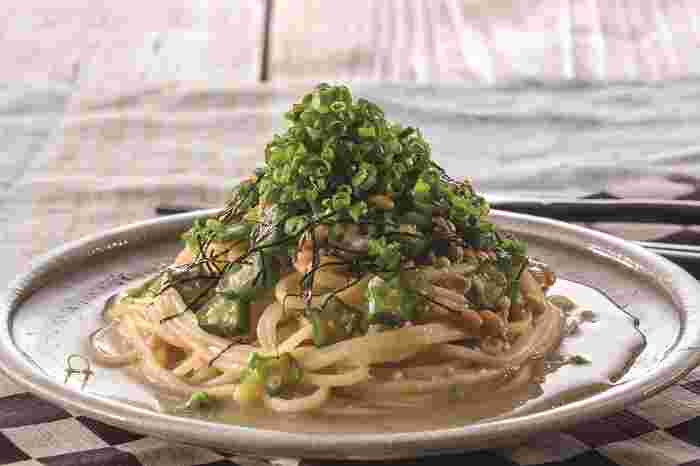 納豆とオクラのとろとろパスタ