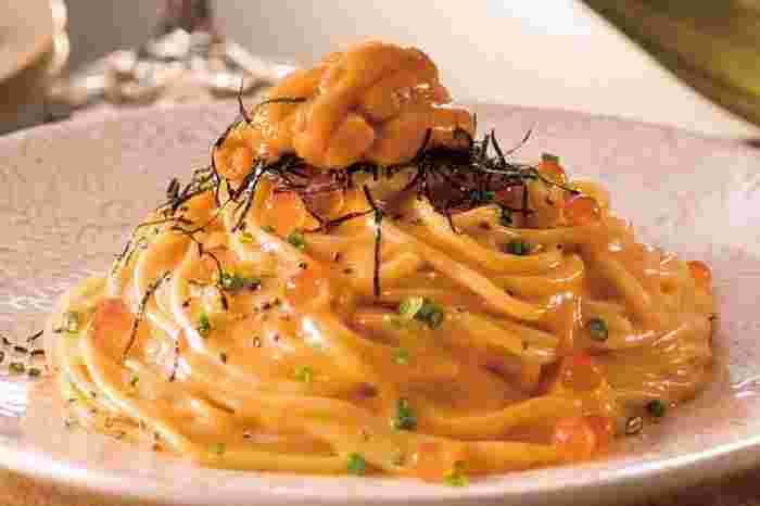 うにとイクラのクリームパスタ