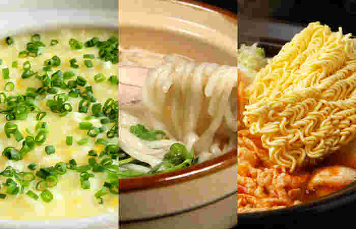 しめで入れるごはん、うどん、ラーメンの写真