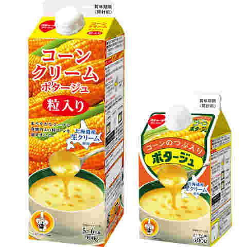 スジャータのコーンクリームポタージュ粒入りのパッケージ大小