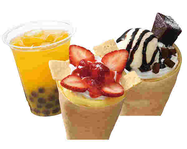 タピオカドリンクとクレープ2種類