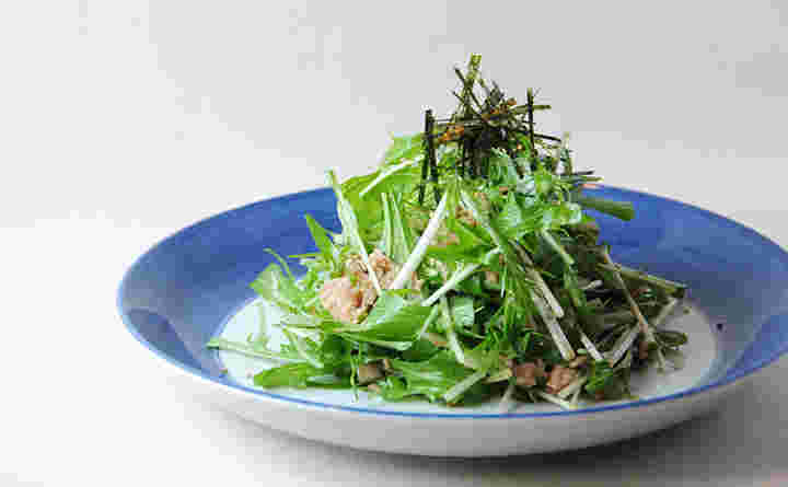 水菜サラダの醤油ドレッシング和え