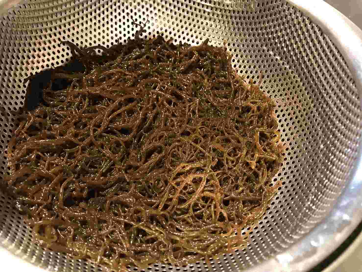 ザルにあげた生もずく
