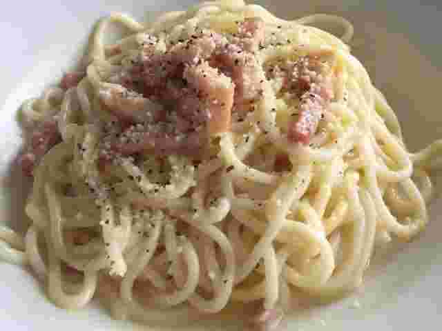 レンジで簡単カルボナーラ風うどん