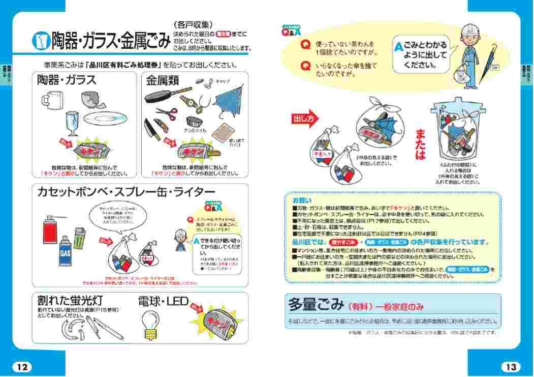 品川区のゴミの分別や捨て方を解説した図