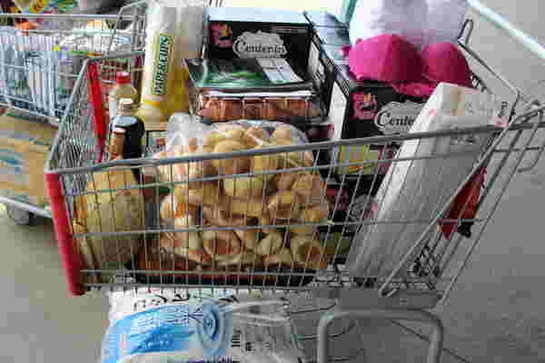 カートにたくさんのコストコ商品が入っている