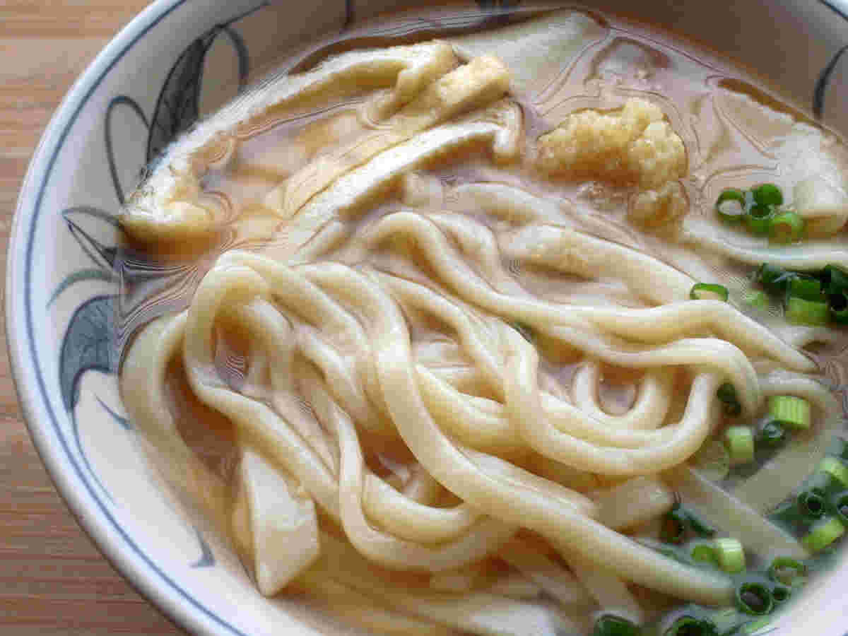 しょうがと小ねぎをのせた温かいうどん