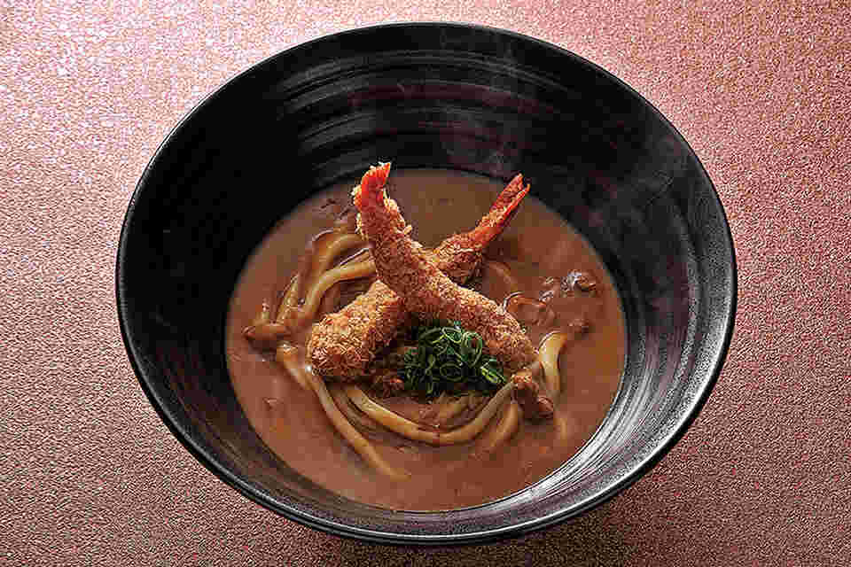 つるとんたんおすすめの海老フライカレーのおうどん