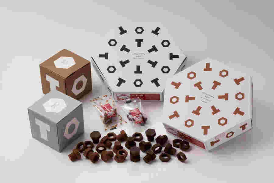 4種類のネジチョコとパッケージ