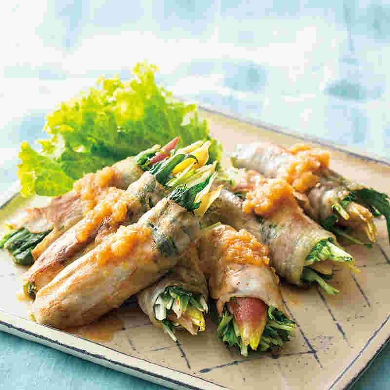 大葉を使用した薬味野菜のロース巻き