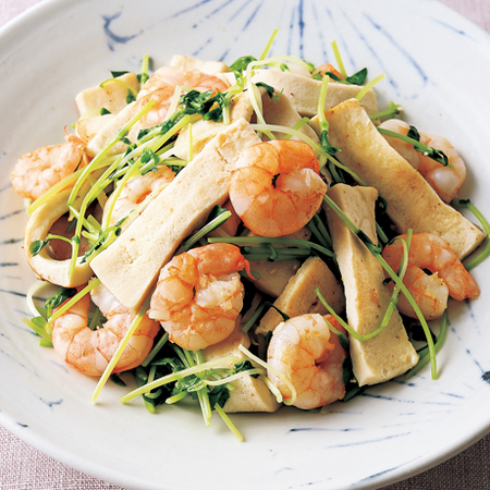 高野豆腐と海老の塩炒め