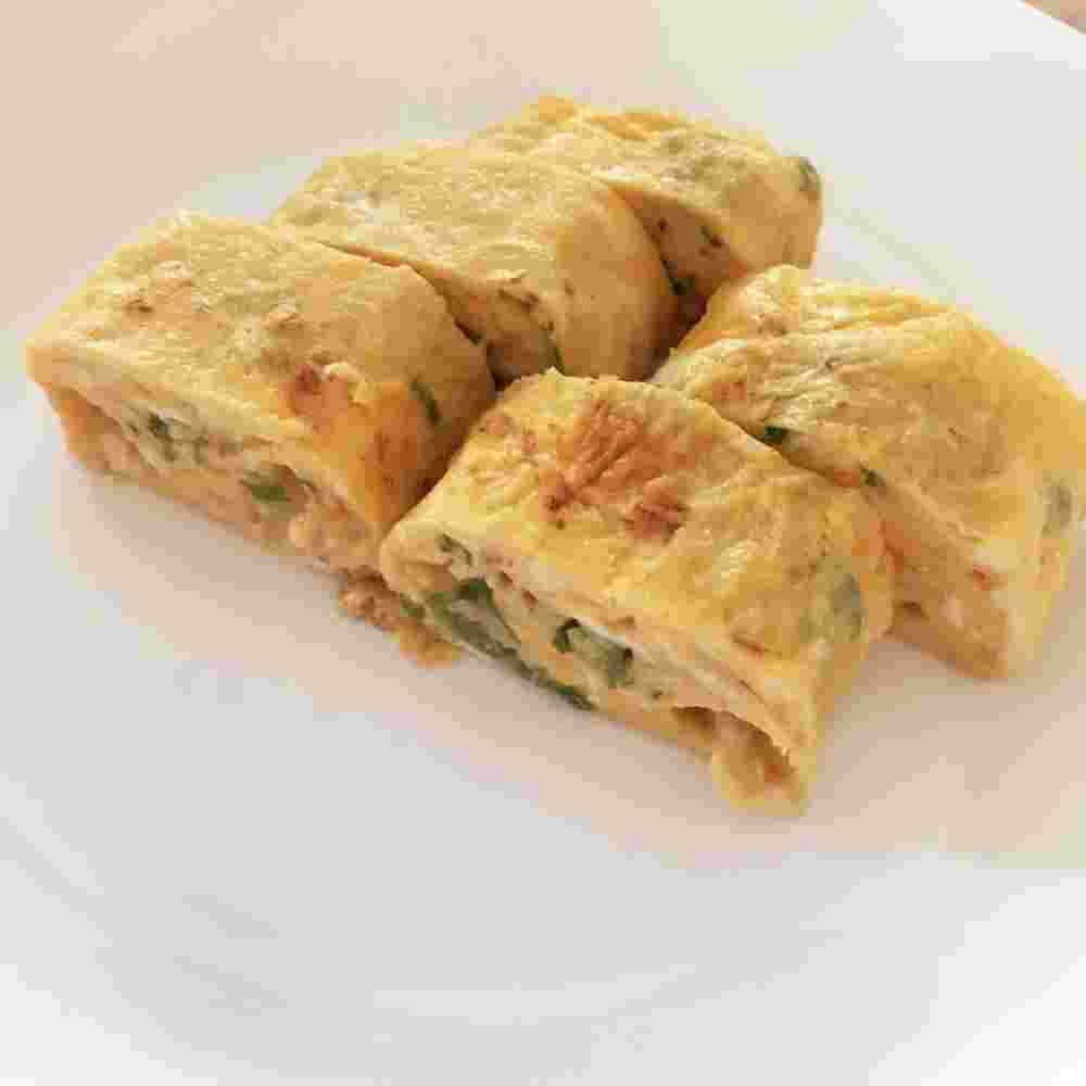5つのエビとネギの卵焼き