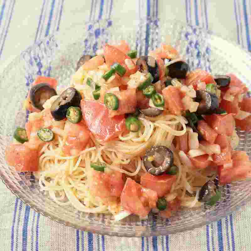 青唐辛子のサルサソース冷製パスタ