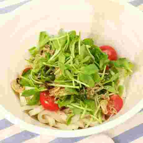 豆苗とちりめんじゃこの和風ペペロンうどん