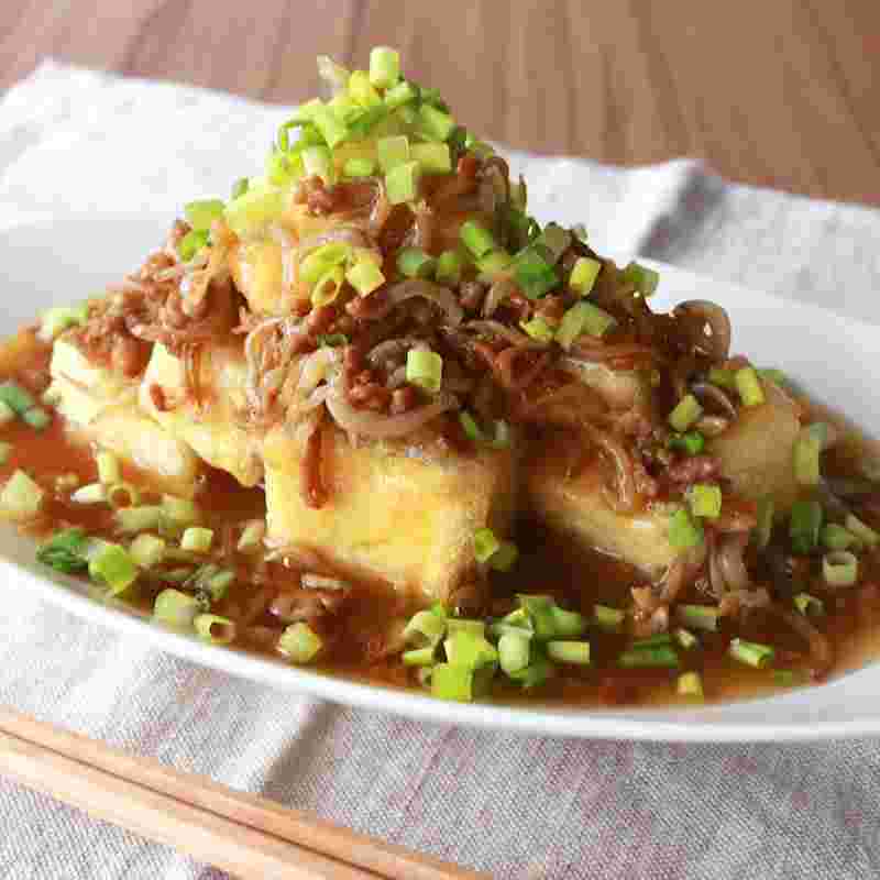 肉とちりめんじゃこのごちそう揚げ出し豆腐