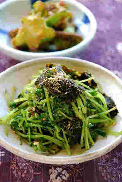 豆苗の磯蒸し