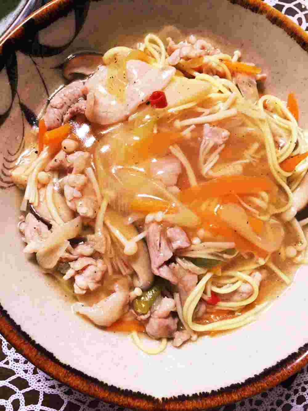 揖保乃糸の中華麺で作る酸辣湯麺