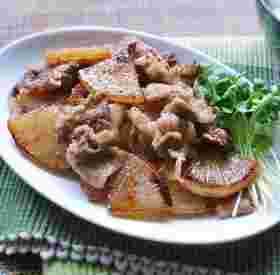 豚切り落とし肉と大根に甘辛く味をつけた炒め物