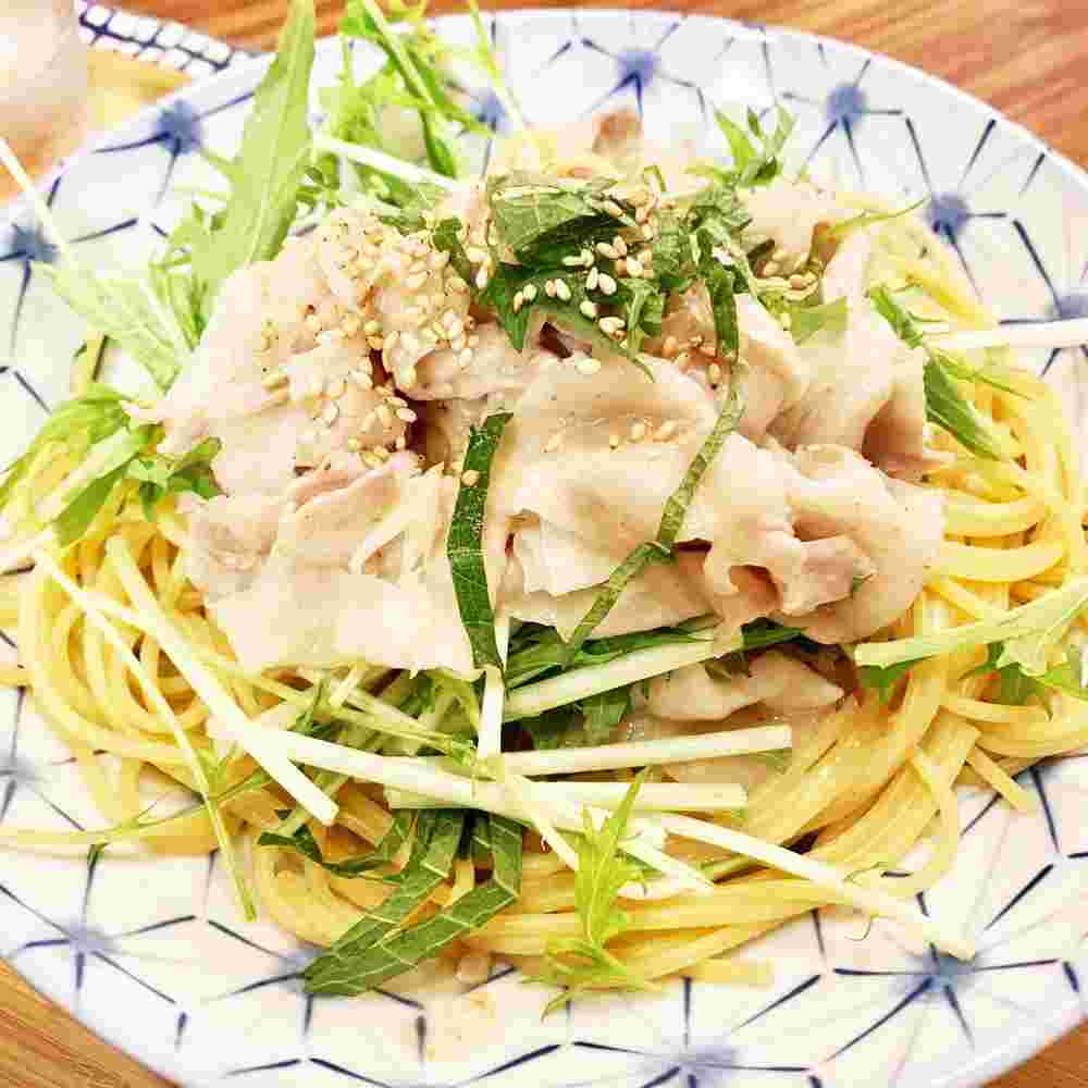 五右衛門風豚しゃぶと水菜の和風パスタ