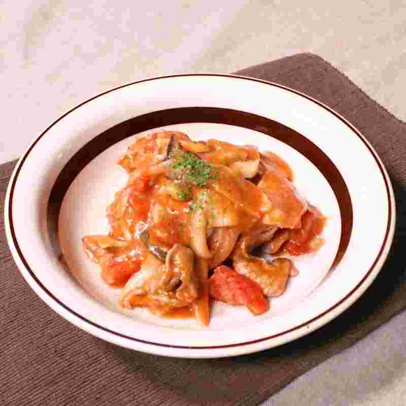 豚肉細切れとエリンギのトマトクリーム煮