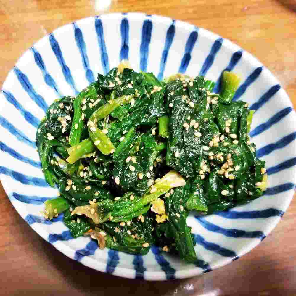 ちぢみほんれん草の胡麻和えレシピ画像