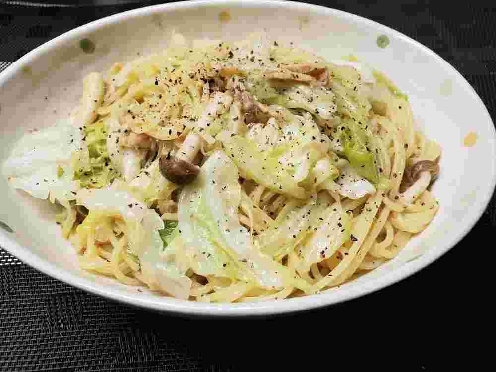 春キャベツと明太ツナのスパゲティ