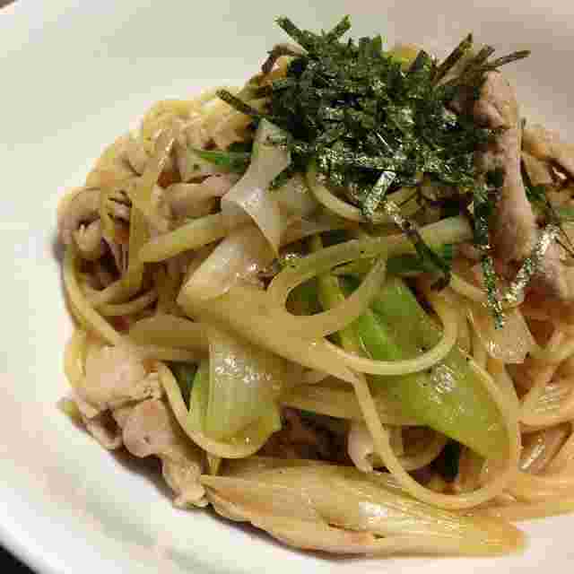 豚肉とネギの和風パスタ