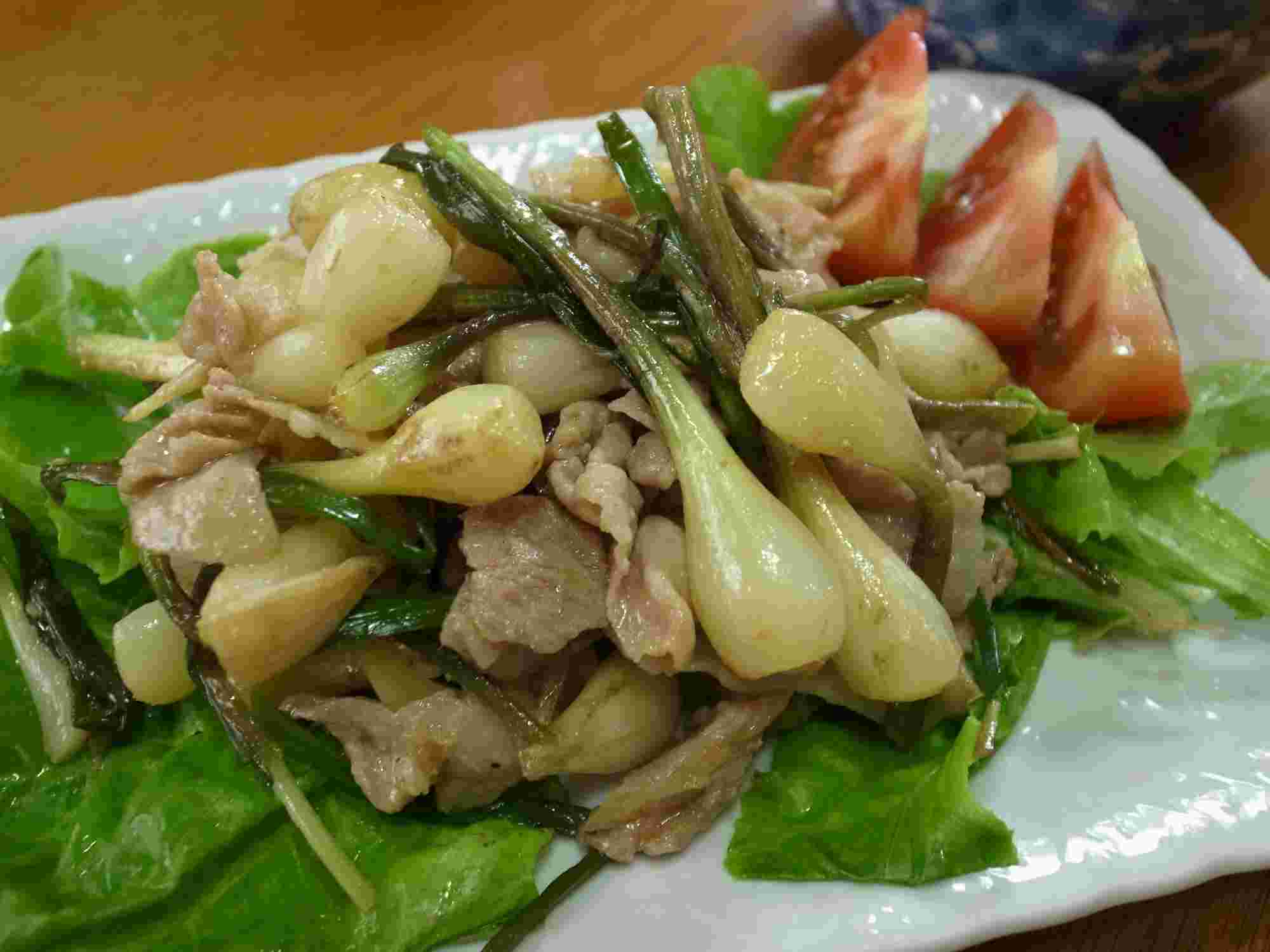 島らっきょうと豚肉のポン酢炒め