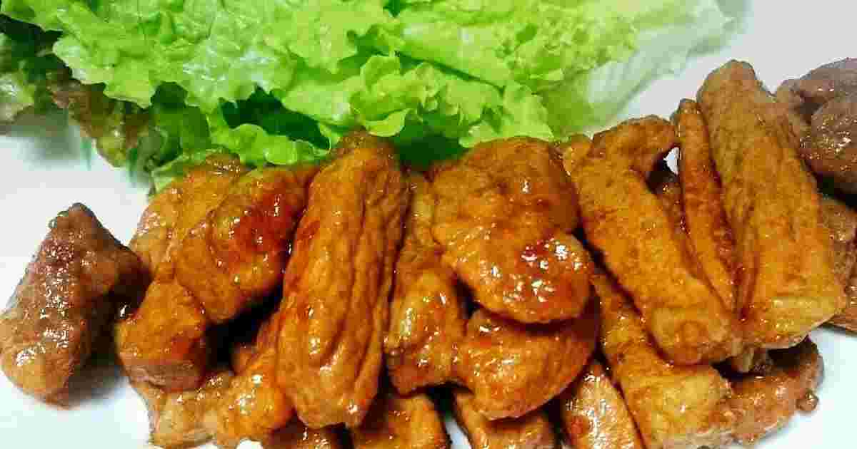 厚切り豚肉の照り焼き
