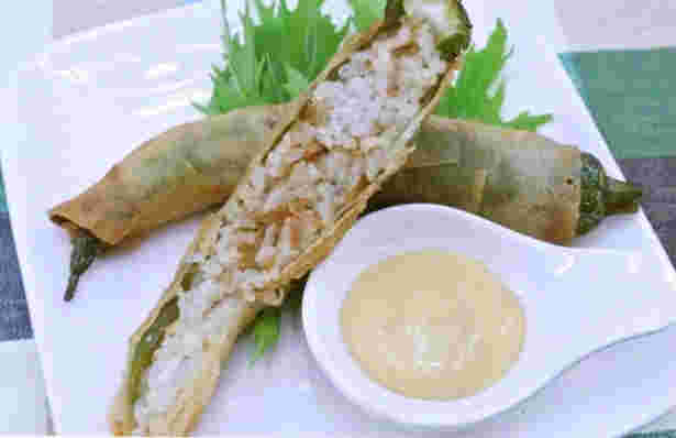 京野菜のライス春巻き～西京味噌がけ