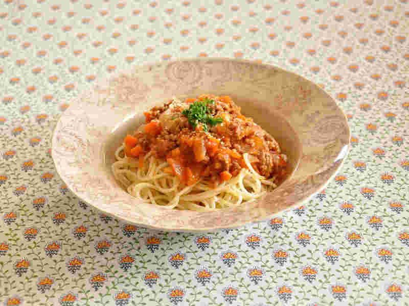 トマトジュースでミートソーススパゲティ