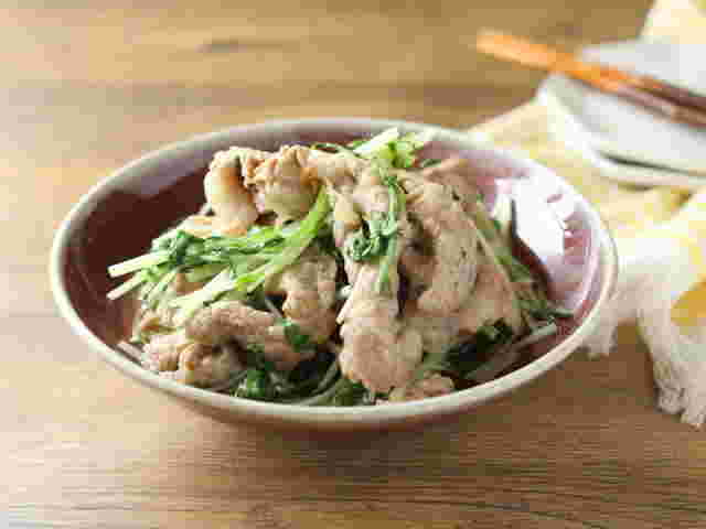 豚肩ロース切り落としと水菜の煮浸し