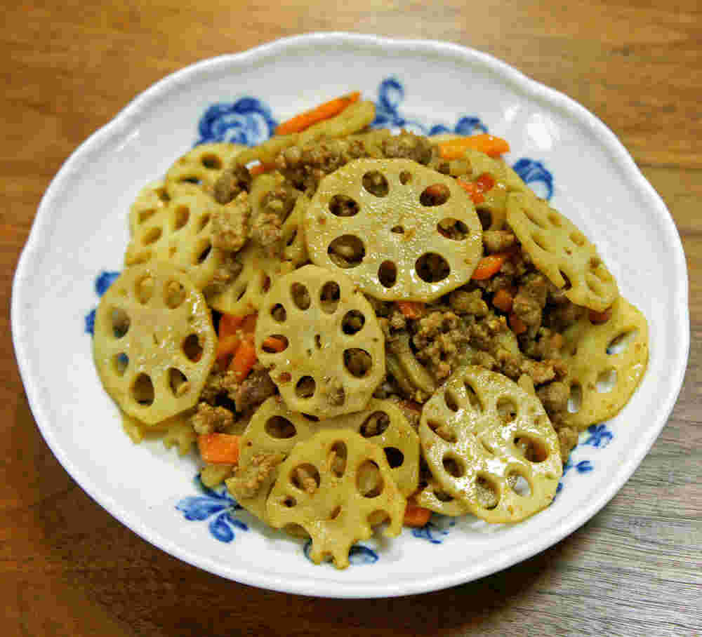れんこんとひき肉のカレー炒めレシピ