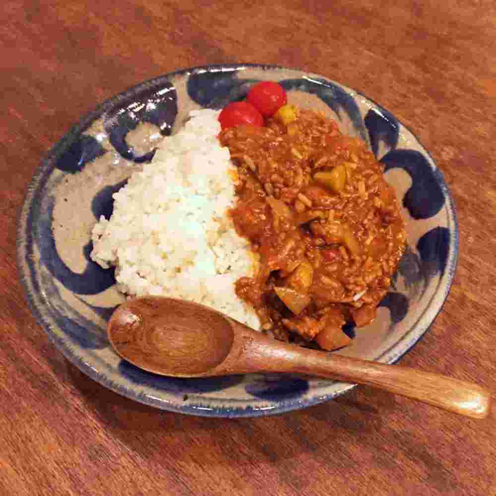 なすカレー、なすとえのき茸のトマトドライカレー