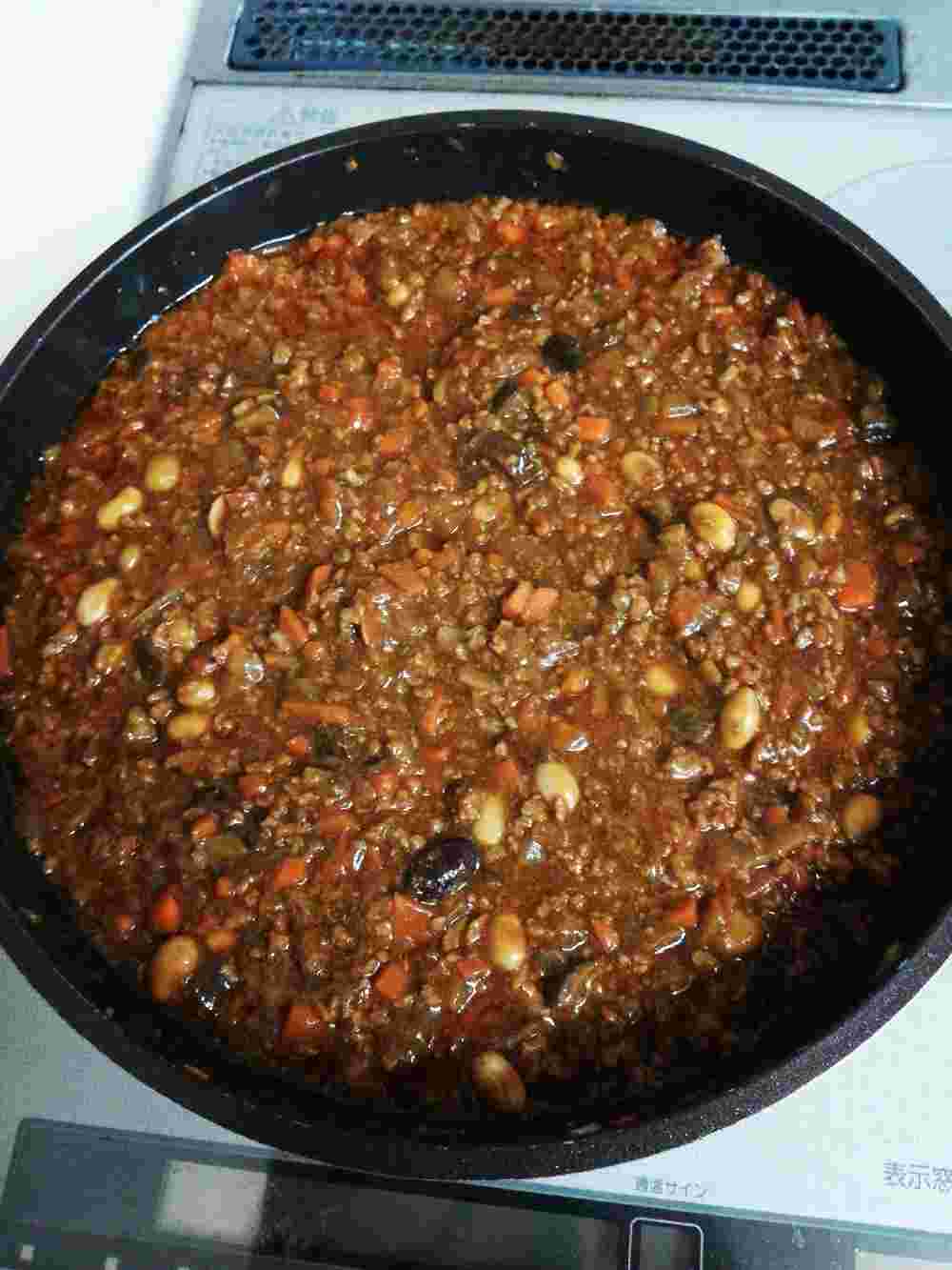 なすカレー、なすとカラフルビーンズのキーマカレー