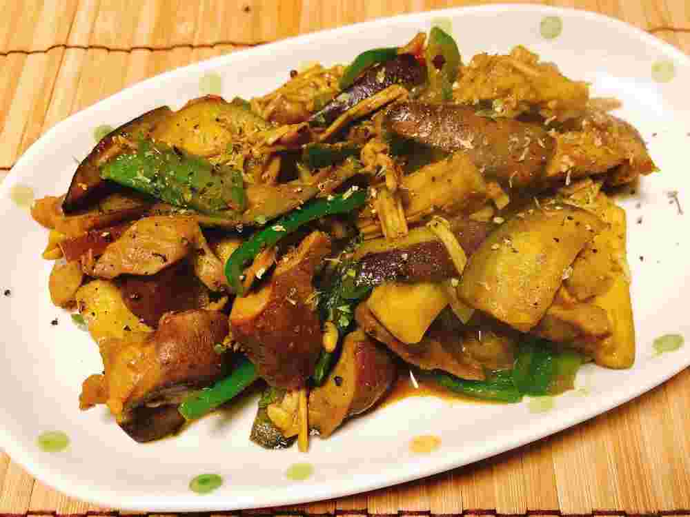なすカレー、砂肝となすのカレー炒め