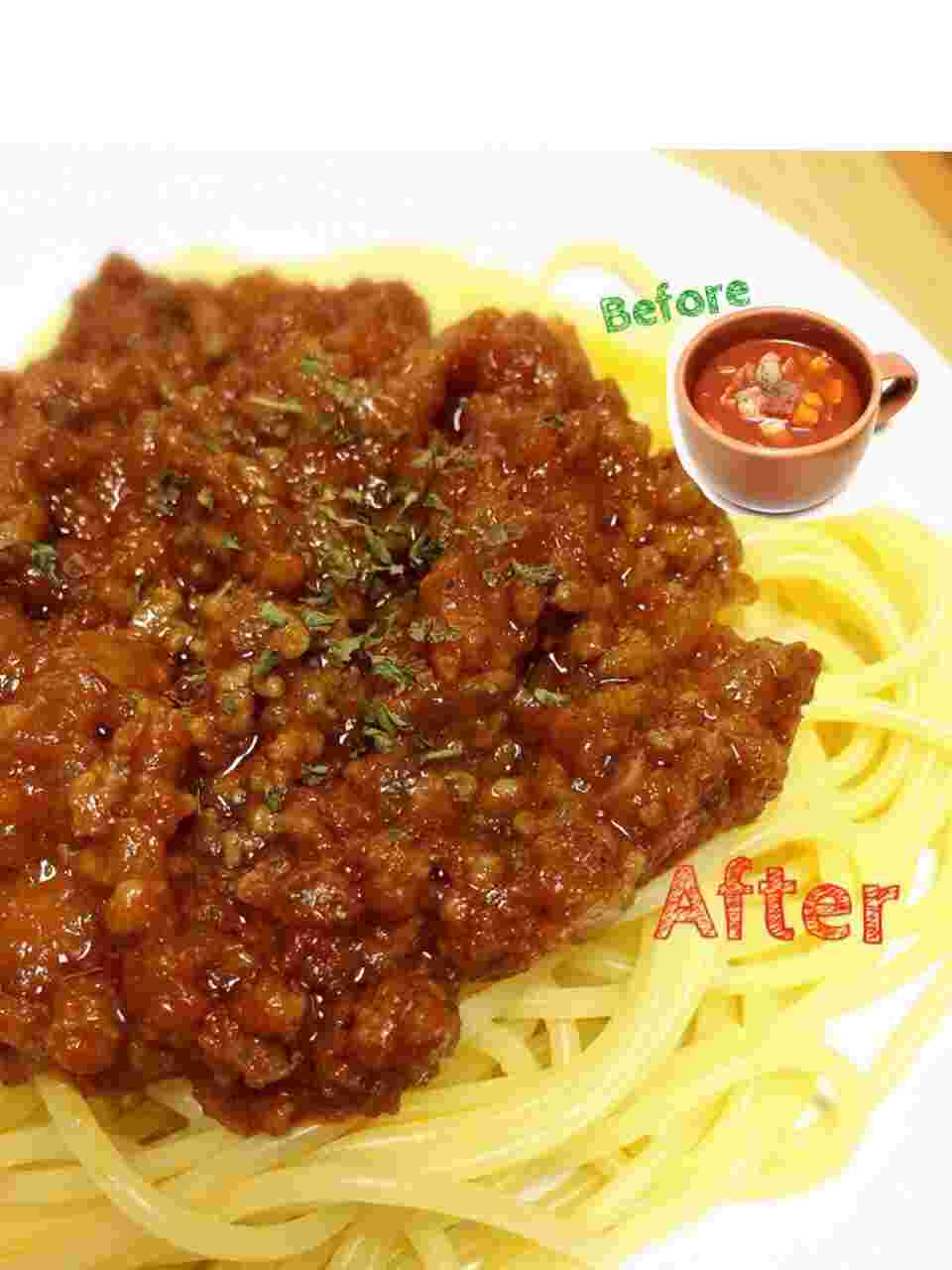 ミネストローネのミートソースパスタ