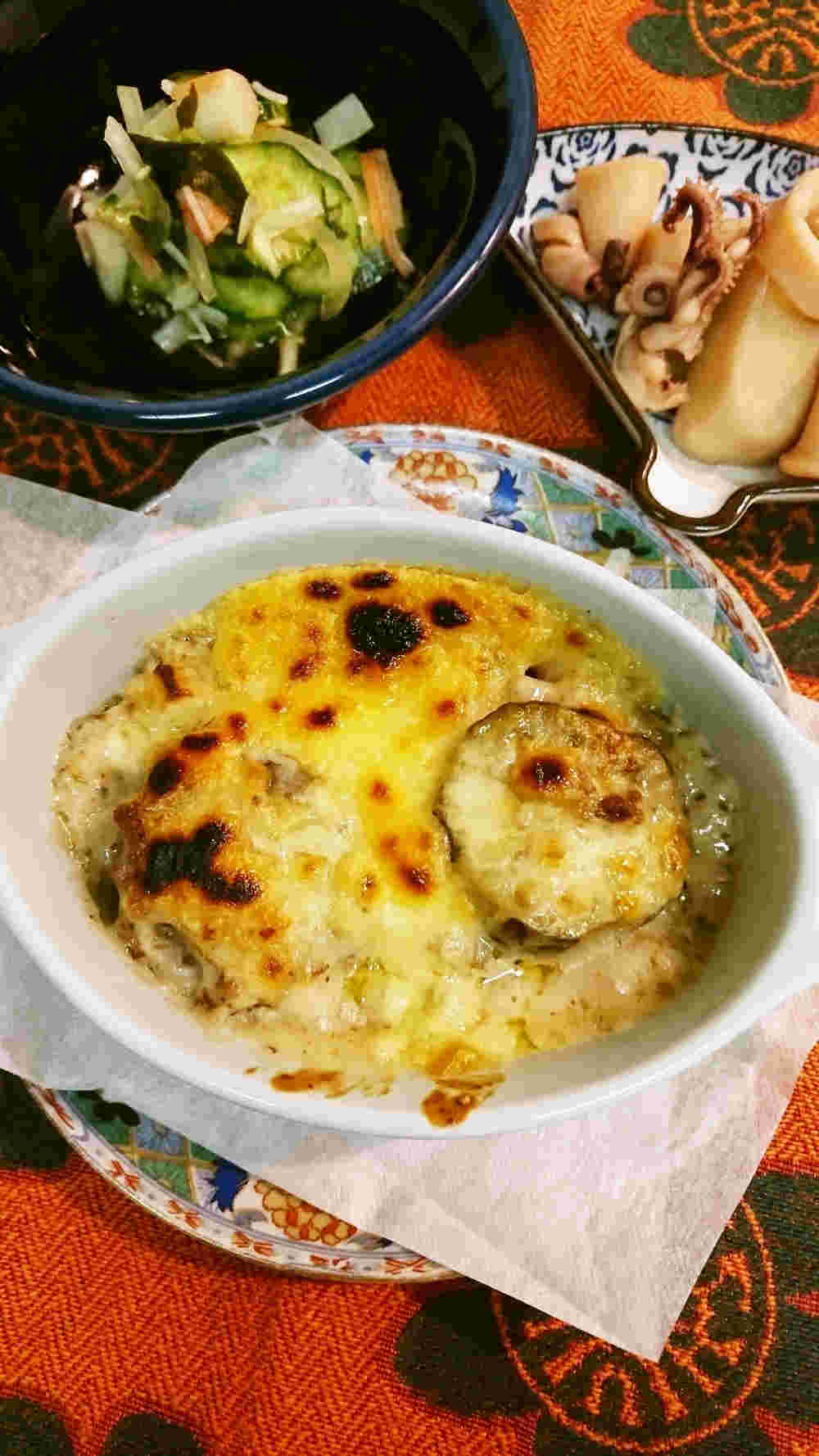 なすとじゃがいもの豆乳ホワイトミートソースグラタン