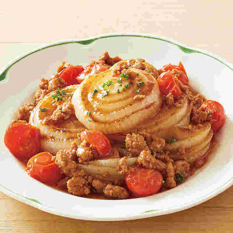 新玉ねぎのソテーひき肉の香ばしバター醤油