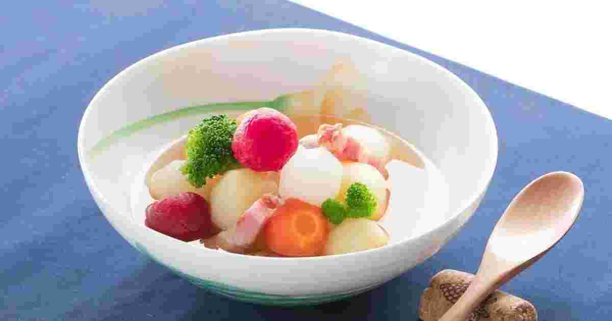 じゃがいもとブロッコリー入りまんまる野菜のころころスープ