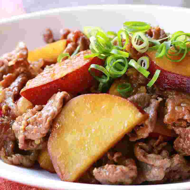 秋野菜のさつまいもと牛肉の炒め煮